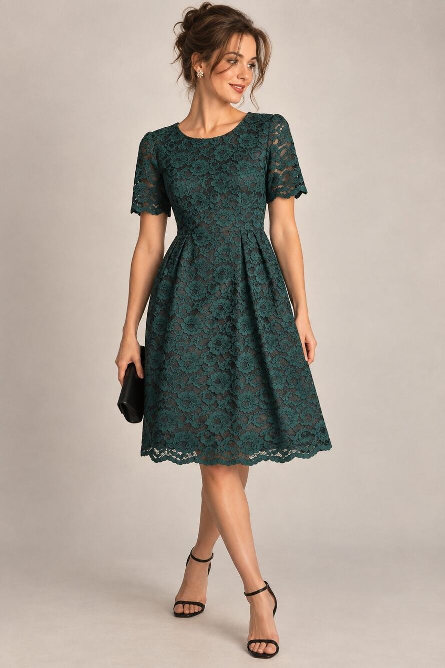 Vintage 90s My Michelle Green Floral Lace Cocktail Dress USA Made Fit Flare NOS